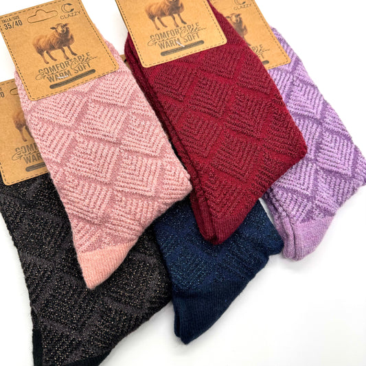Chaussettes laine– Motif géométrique pailleté