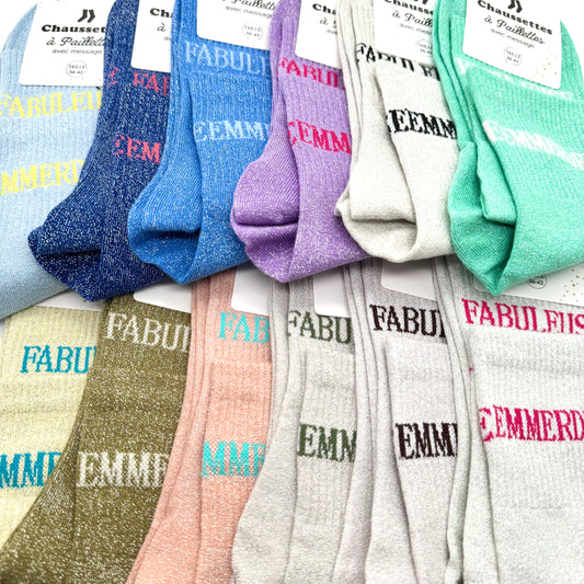 Chaussettes à Paillettes Duo "Fabuleuse & Emmerdeuse"