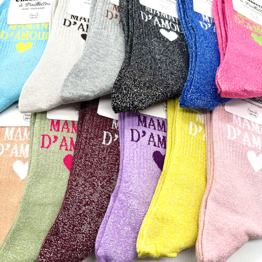 Chaussettes à Paillettes "Maman d'Amour 💛"