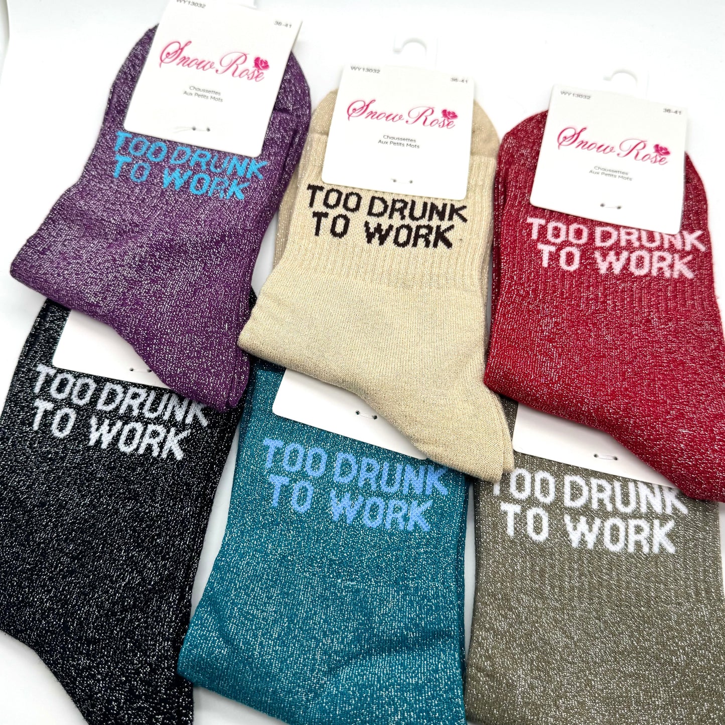 Chaussettes à Paillettes "Too Drunk To Work "