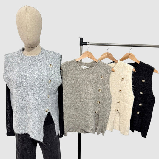 Pull sans manches boutons