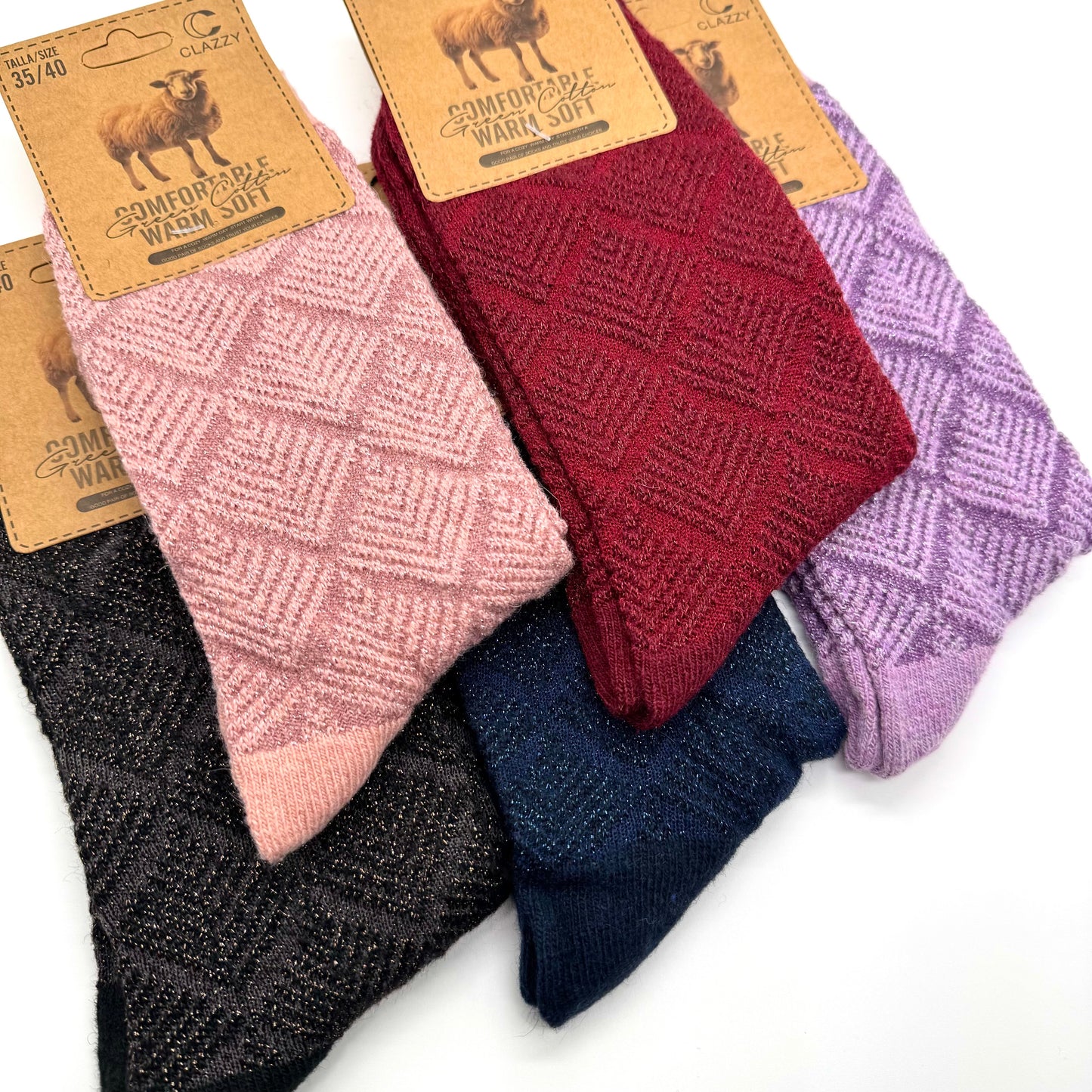 Chaussettes laine– Motif géométrique pailleté