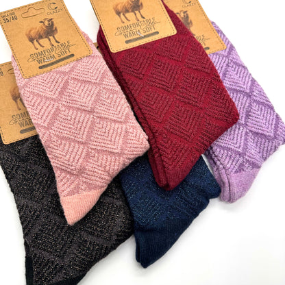 Chaussettes laine– Motif géométrique pailleté
