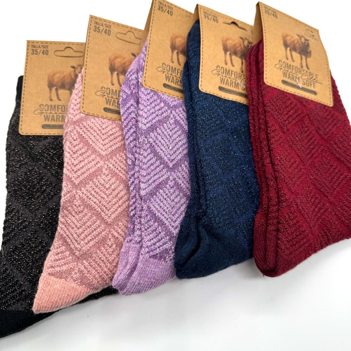 Chaussettes laine– Motif géométrique pailleté