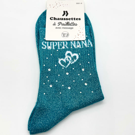Chaussettes à Paillettes Strass "Super nana"