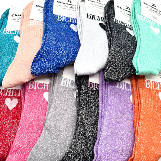 Chaussettes à Paillettes "Bichette 🤍"