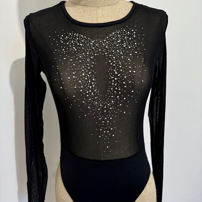 Body manches longues en tulle strass