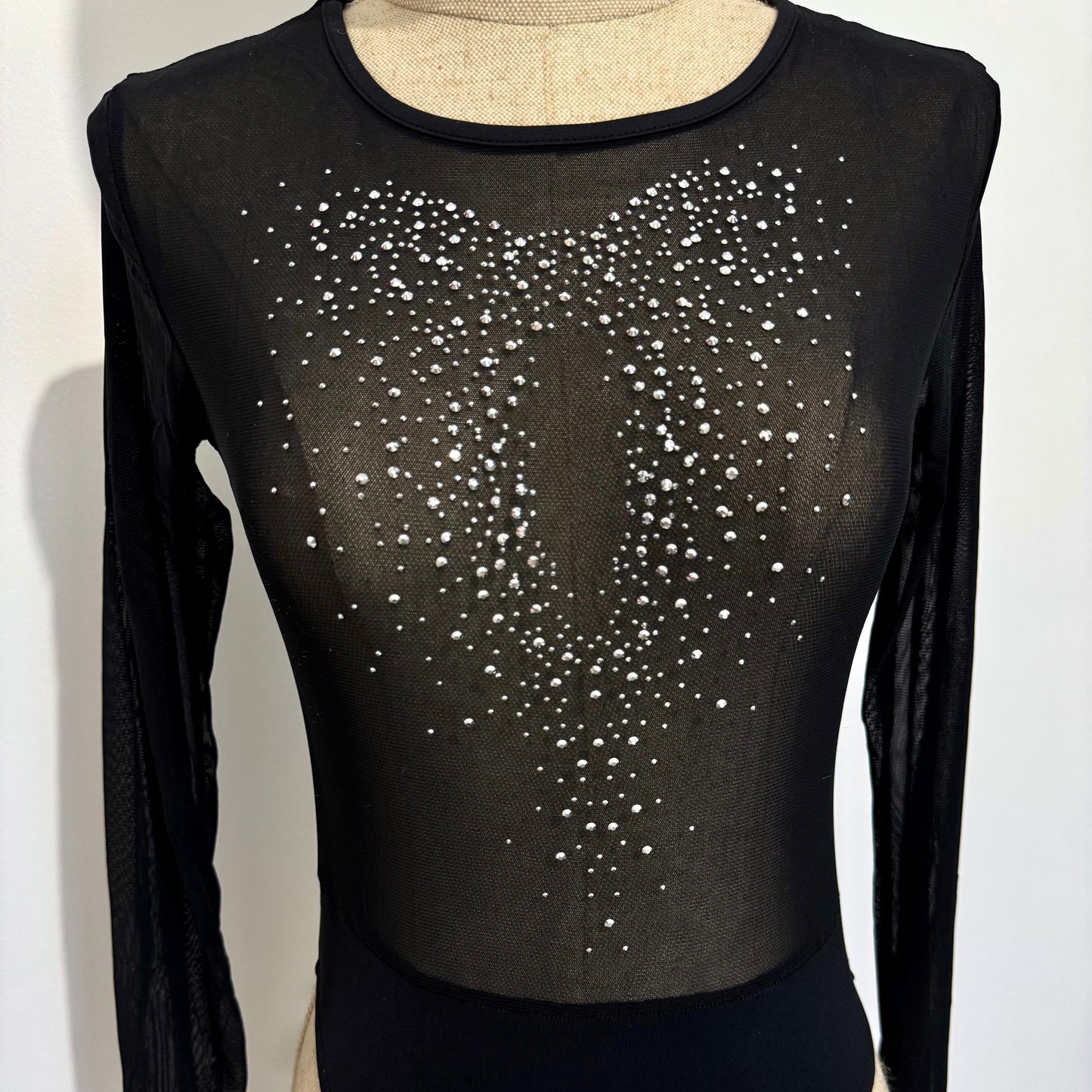 Body manches longues en tulle strass