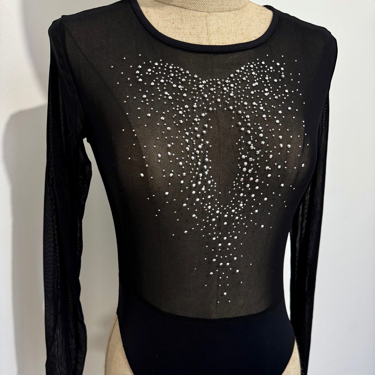 Body manches longues en tulle strass