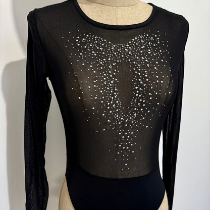 Body manches longues en tulle strass