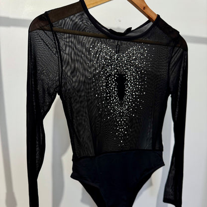 Body manches longues en tulle strass