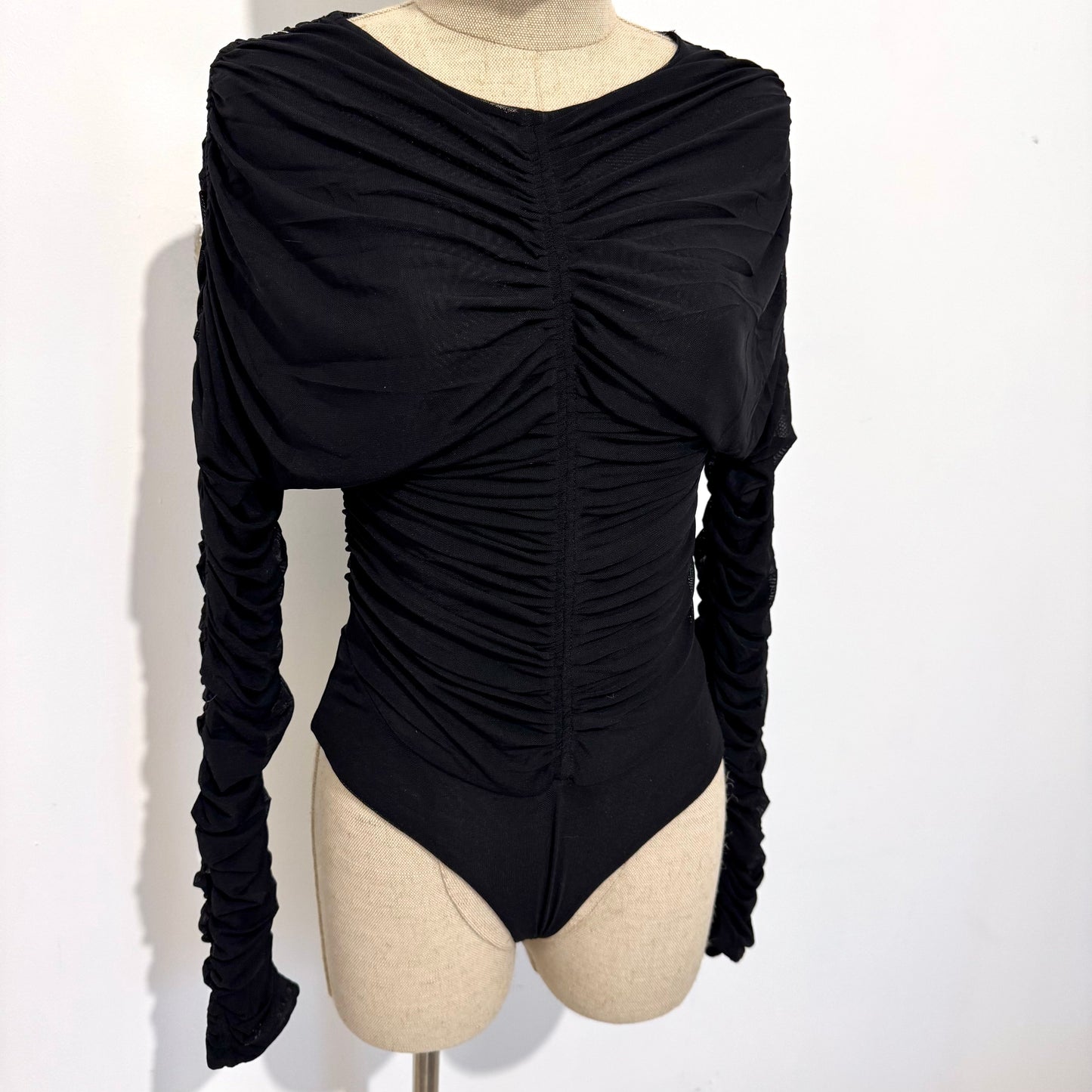 Body manches longues froncé en tulle