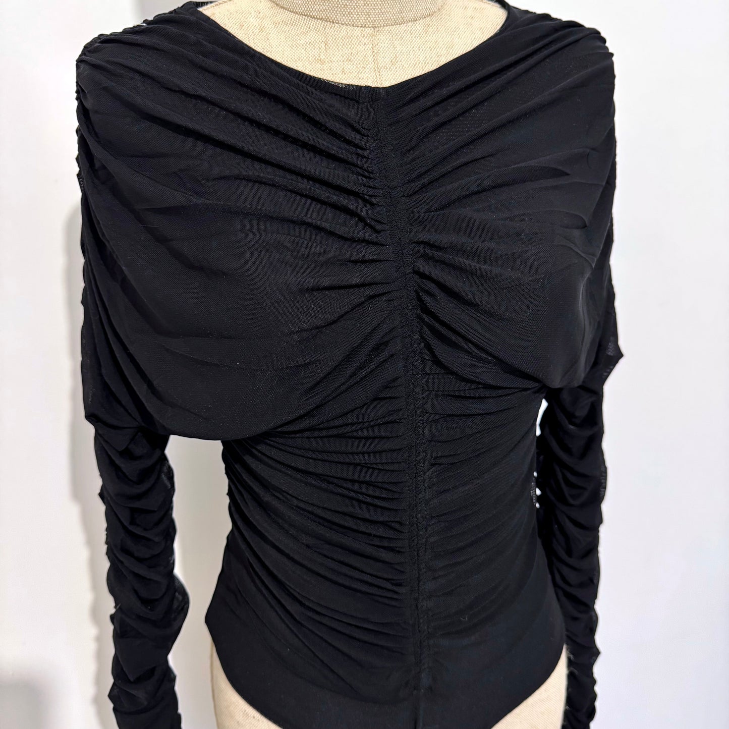 Body manches longues froncé en tulle