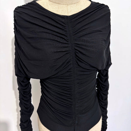 Body manches longues froncé en tulle