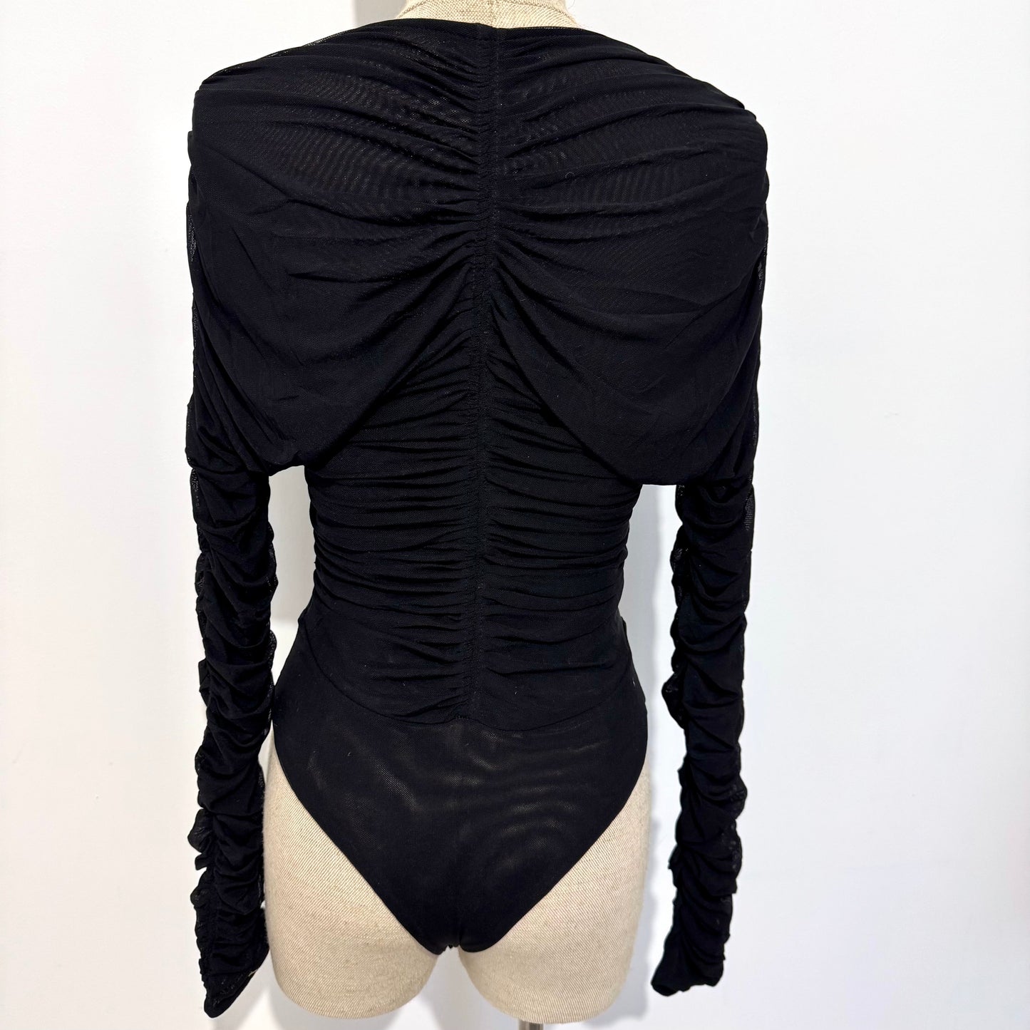 Body manches longues froncé en tulle