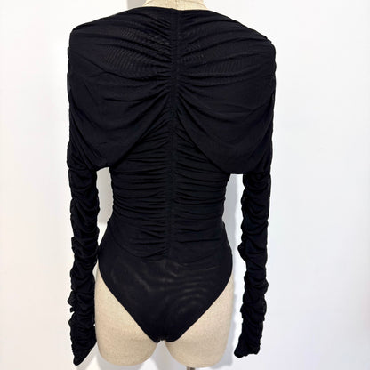 Body manches longues froncé en tulle