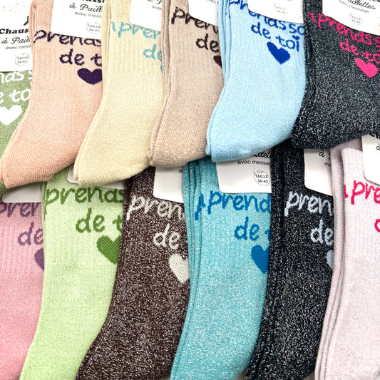 Chaussettes à Paillettes "Prends soin de toi"