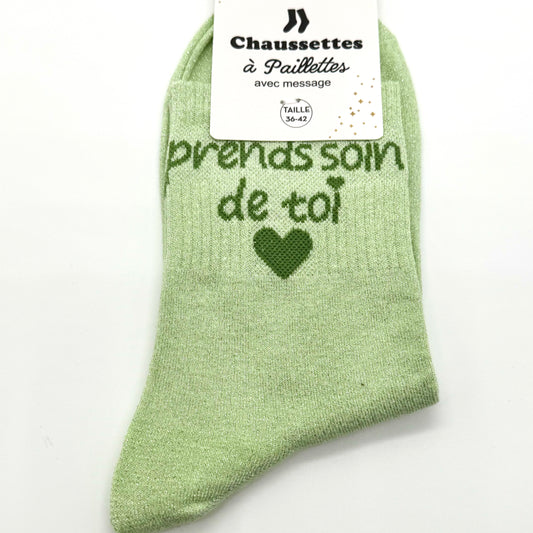 Chaussettes à Paillettes "Prends soin de toi"