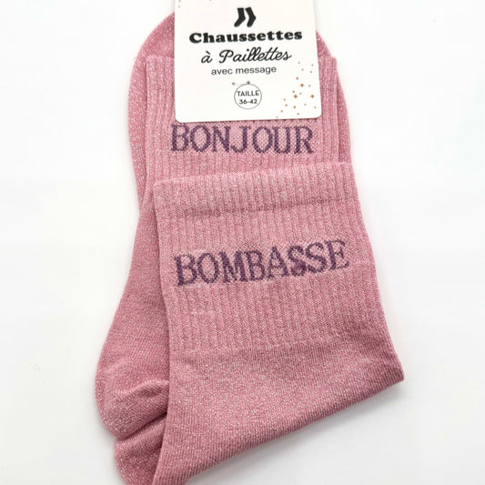 Chaussettes à Paillettes Duo "Bonjour & Bombasse"