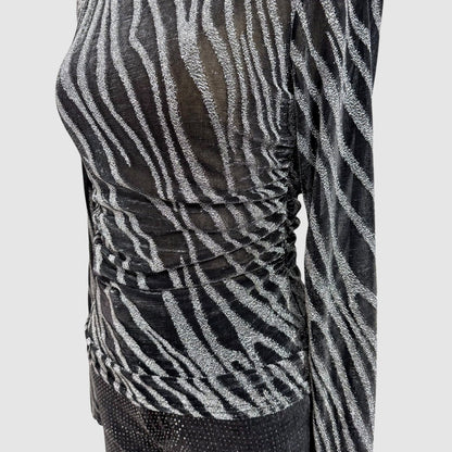 Top mesh zébré à fils métallisés – Col montant