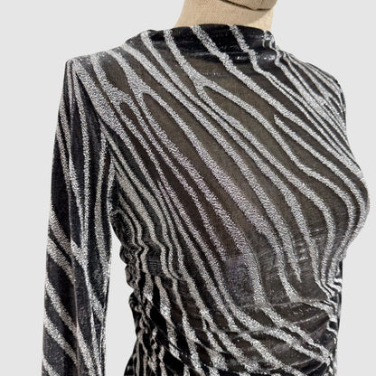 Top mesh zébré à fils métallisés – Col montant