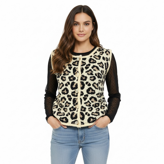 Gilet maille motif léopard sans manches