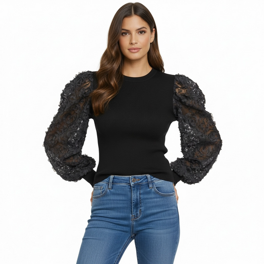 Pull manches motif floral