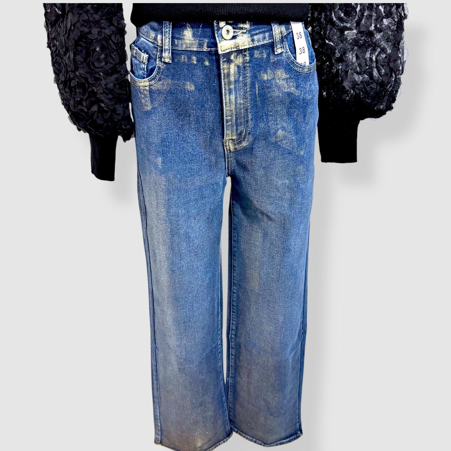 Jean bleu effet métallisé